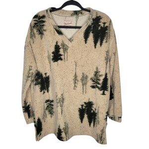 Vintage Woolrich Pine Tree Pullover V-Neck Women's Sweater in Tan Green Size M